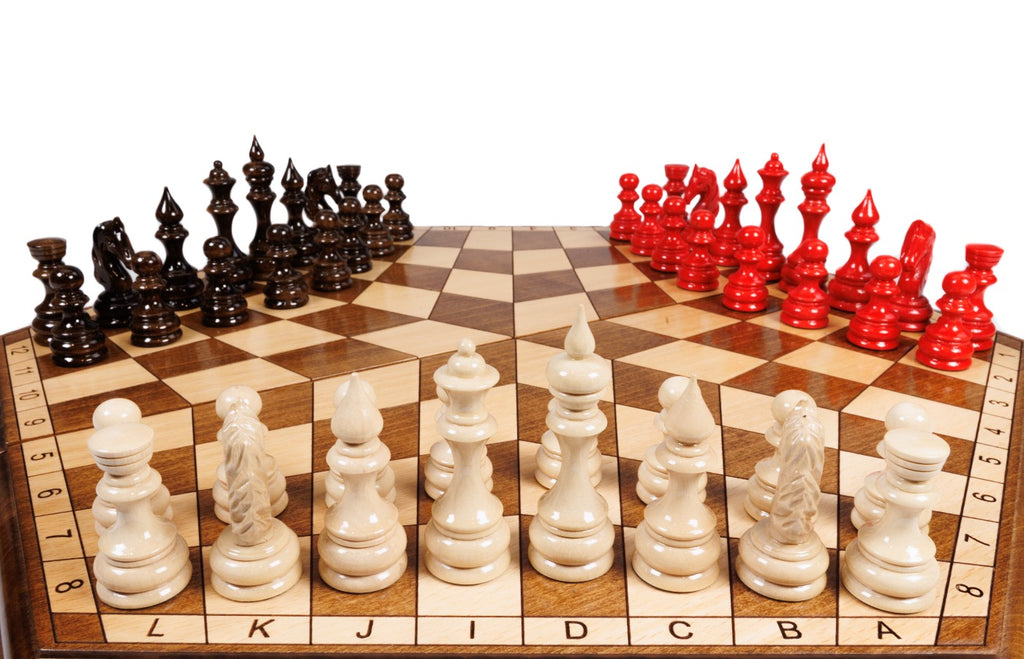 Three Player Chess Set – Carved Wooden Chess for Three Players - Unumperfectus