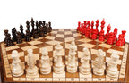 Three Player Carved Chess for Three Players chess set - close-up of hand-carved chess pieces