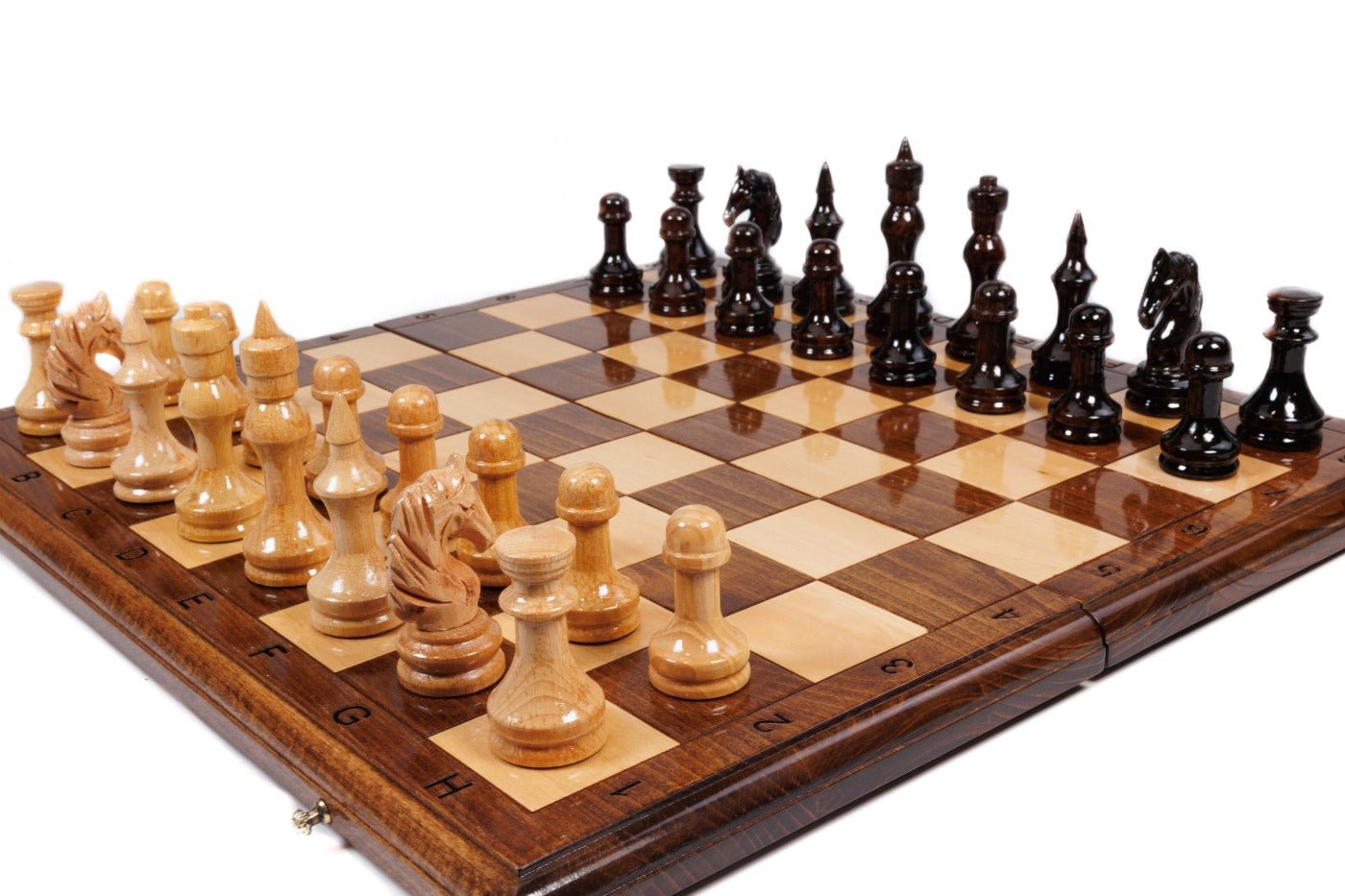 Wooden chess board featuring wider layout and refined handcrafted finish