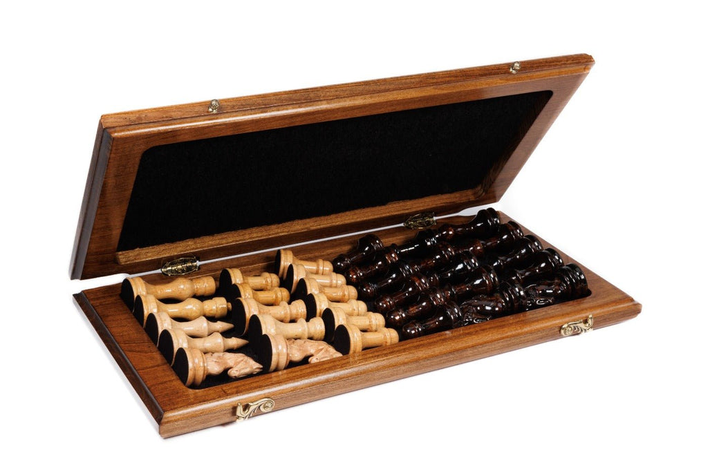 Handcrafted chess set with extended board design and elegant classic styling