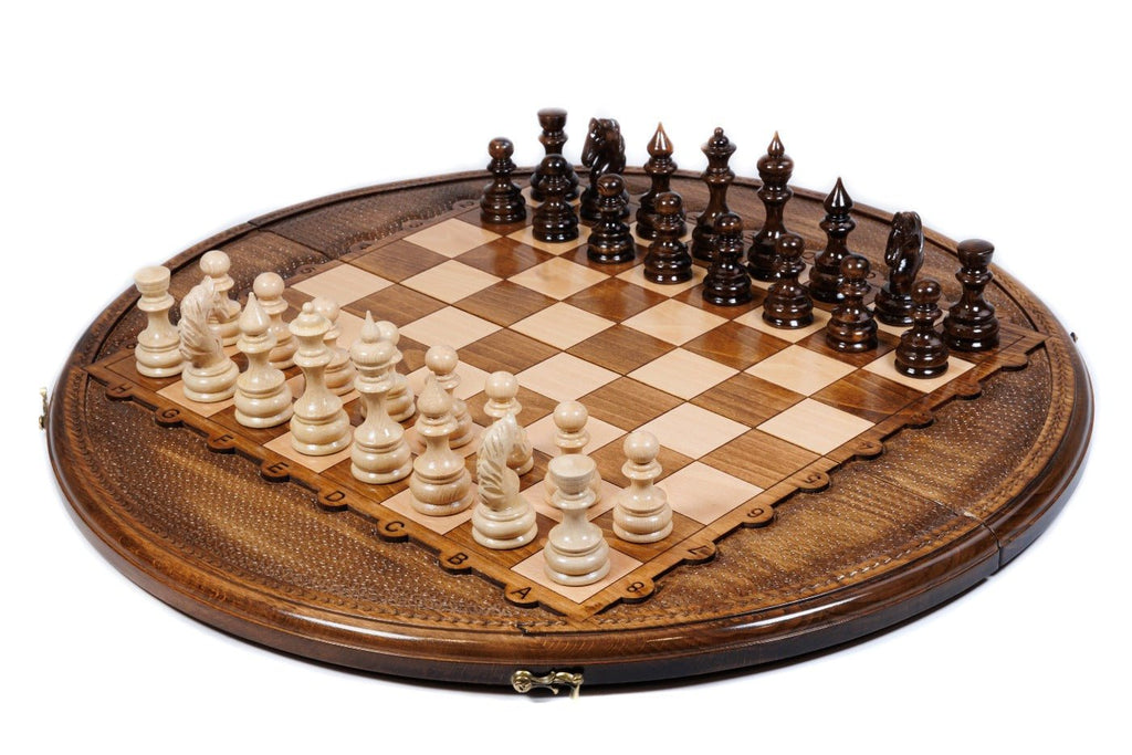 Luxury Armenian circular wooden chess set handcrafted design