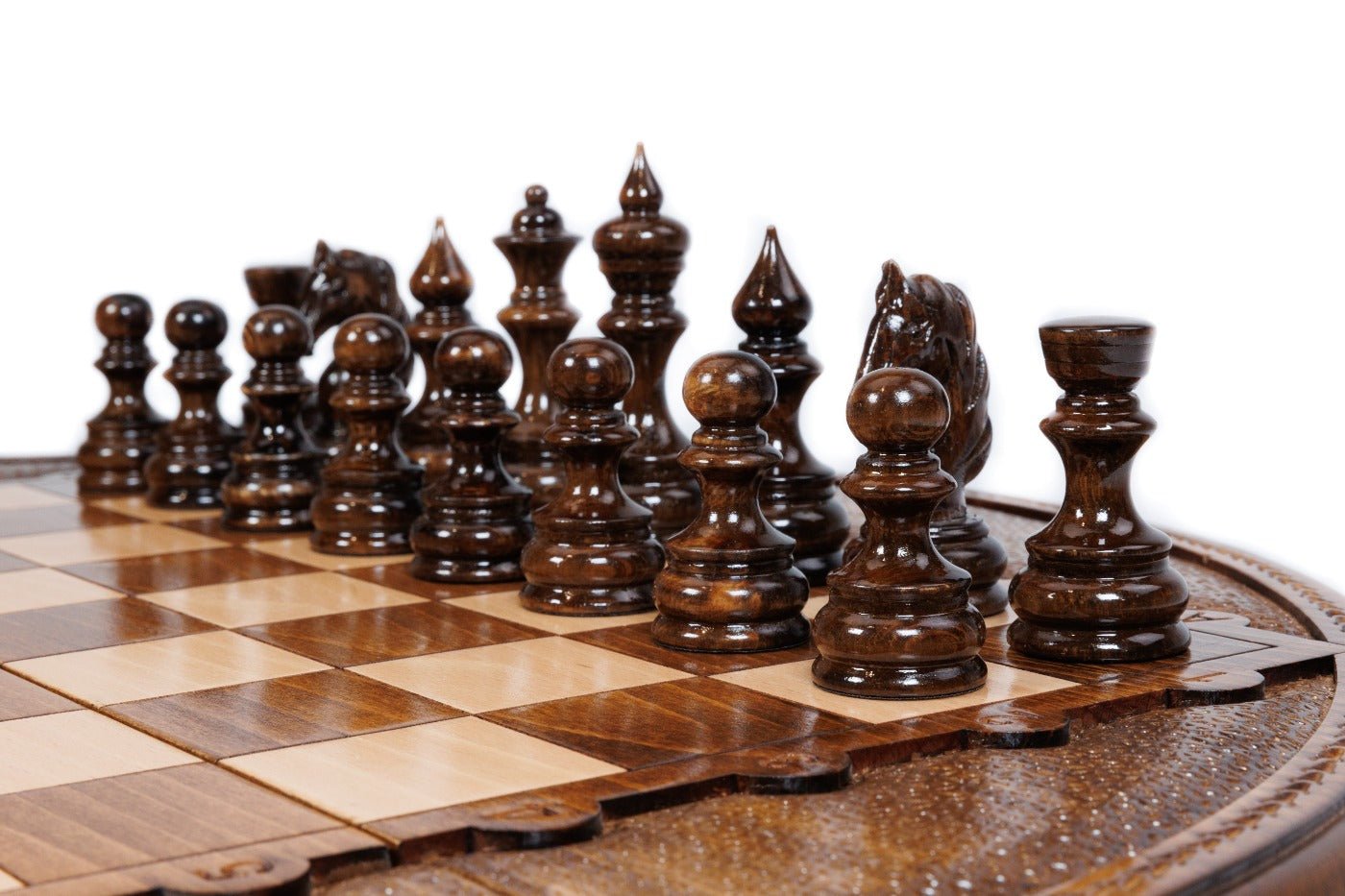 Wooden Carved Chess Set - Circular 50 cm | 19.7" - Unumperfectus