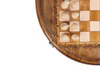 Carved Circular chess set - angled view showing the craftsmanship