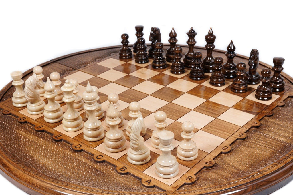 Handcrafted Armenian chess board elegant circular geometric style