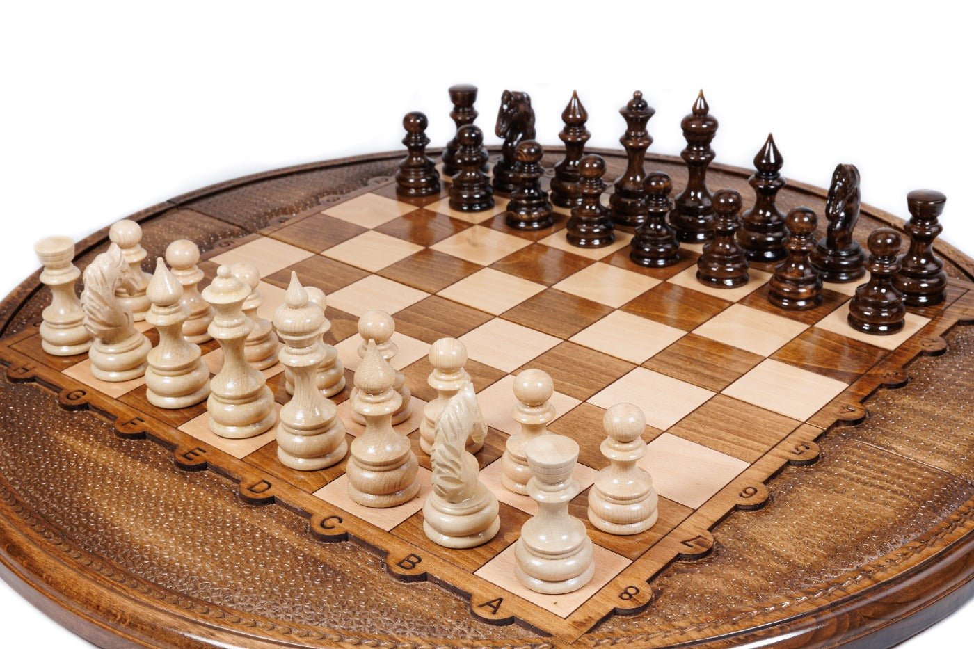 Handcrafted Armenian chess board elegant circular geometric style