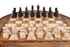 Carved Circular chess set - chess pieces set up for play