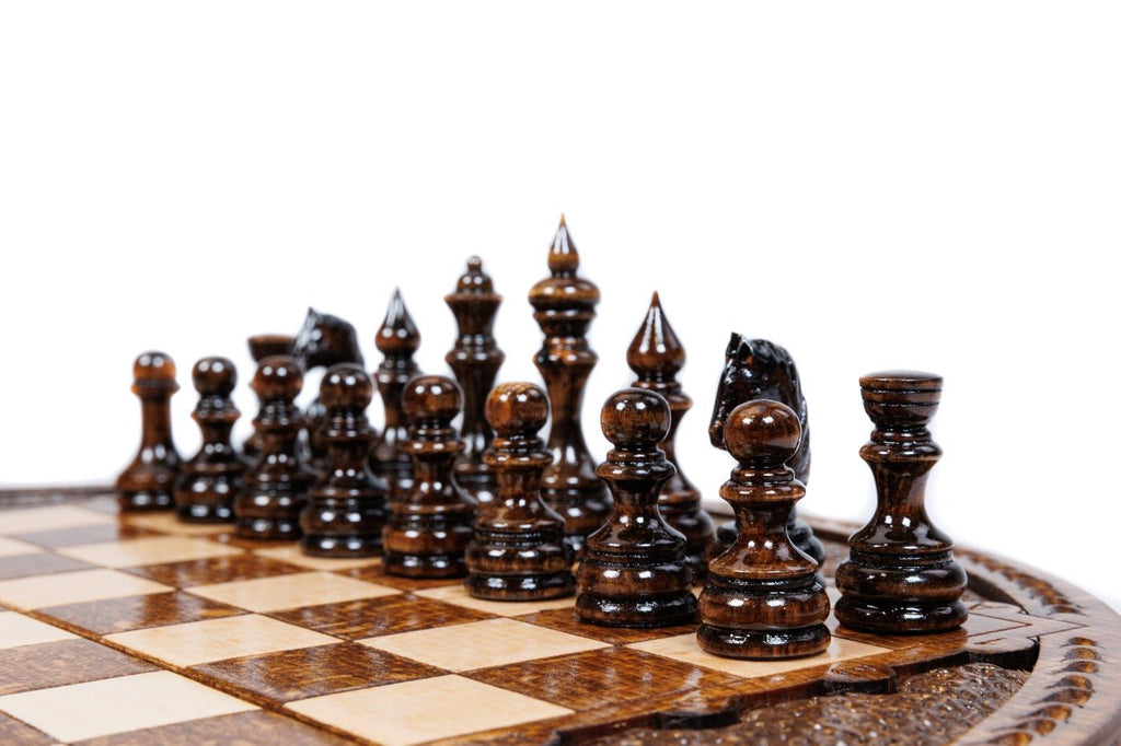 Wooden Carved Chess Set - Circular 30 cm |11.8" - Unumperfectus