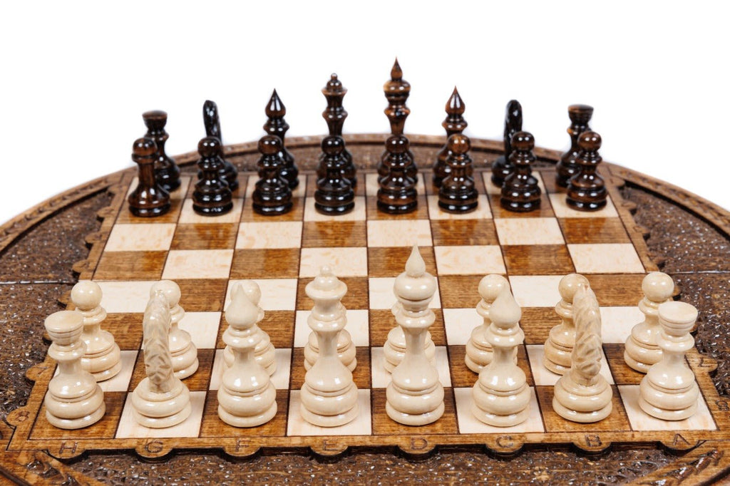 Wooden Carved Chess Set - Circular 30 cm |11.8" - Unumperfectus