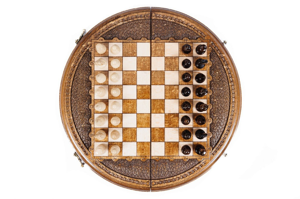 Wooden Carved Chess Set - Circular 30 cm |11.8" - Unumperfectus