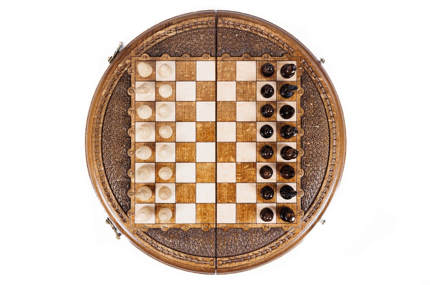 Wooden Carved Chess Set - Circular 30 cm |11.8" - Unumperfectus