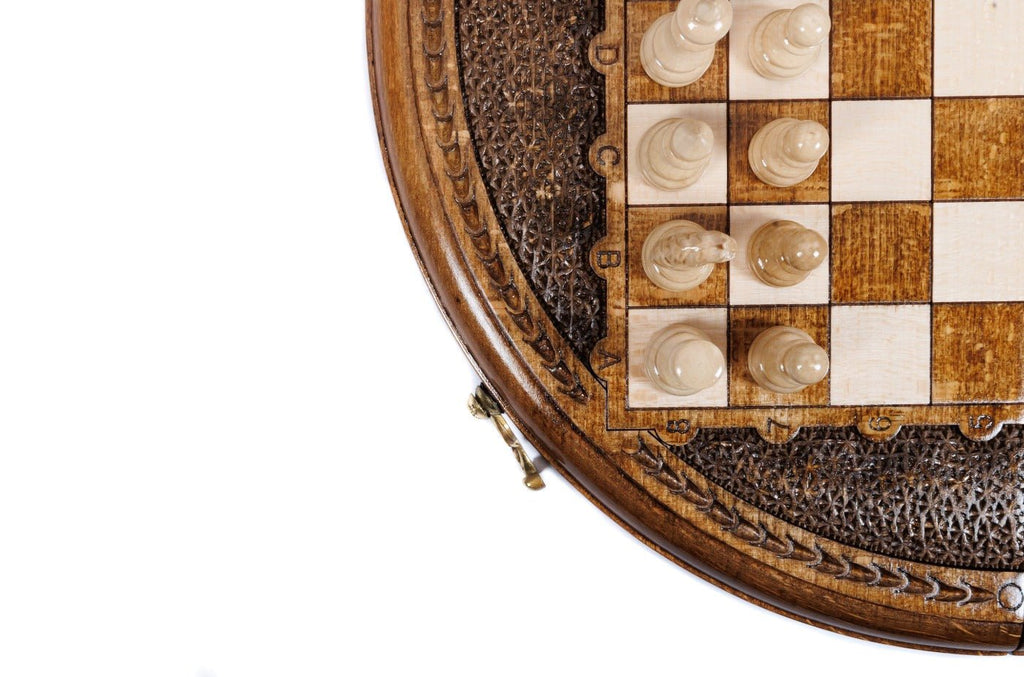 Wooden Carved Chess Set - Circular 30 cm |11.8" - Unumperfectus