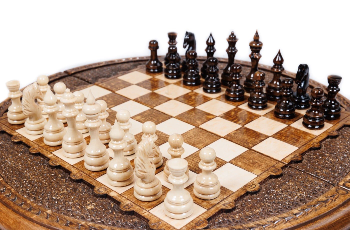 Handcrafted Armenian chess board elegant circular geometric style