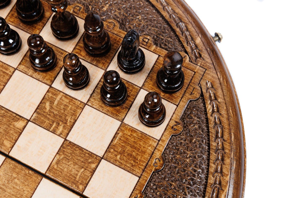 Wooden Carved Chess Set - Circular 30 cm |11.8" - Unumperfectus