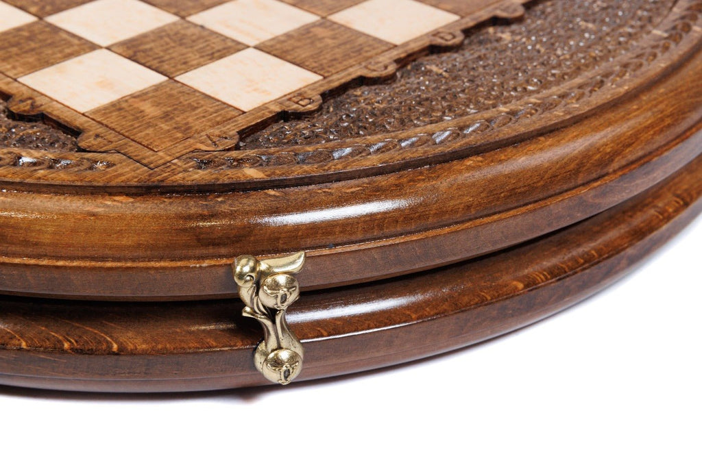 Wooden Carved Chess Set - Circular 30 cm |11.8" - Unumperfectus