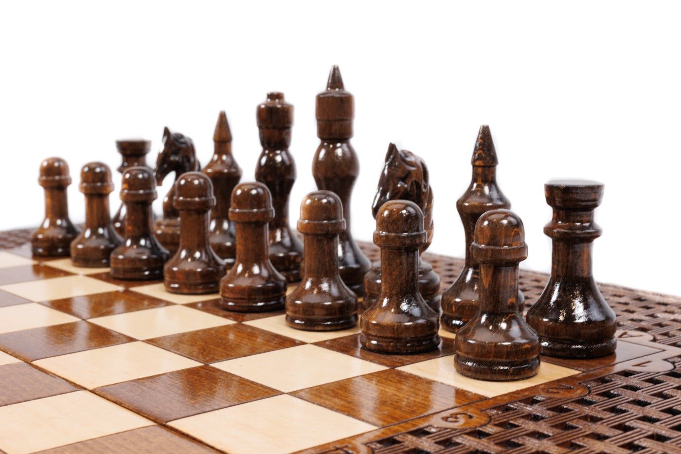 Classic Carved Chess Set & Backgammon Board With Ornament 19.7" | 50 cm - Unumperfectus