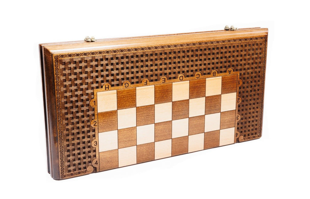 Classic Carved Chess Set & Backgammon Board With Ornament 19.7" | 50 cm - Unumperfectus