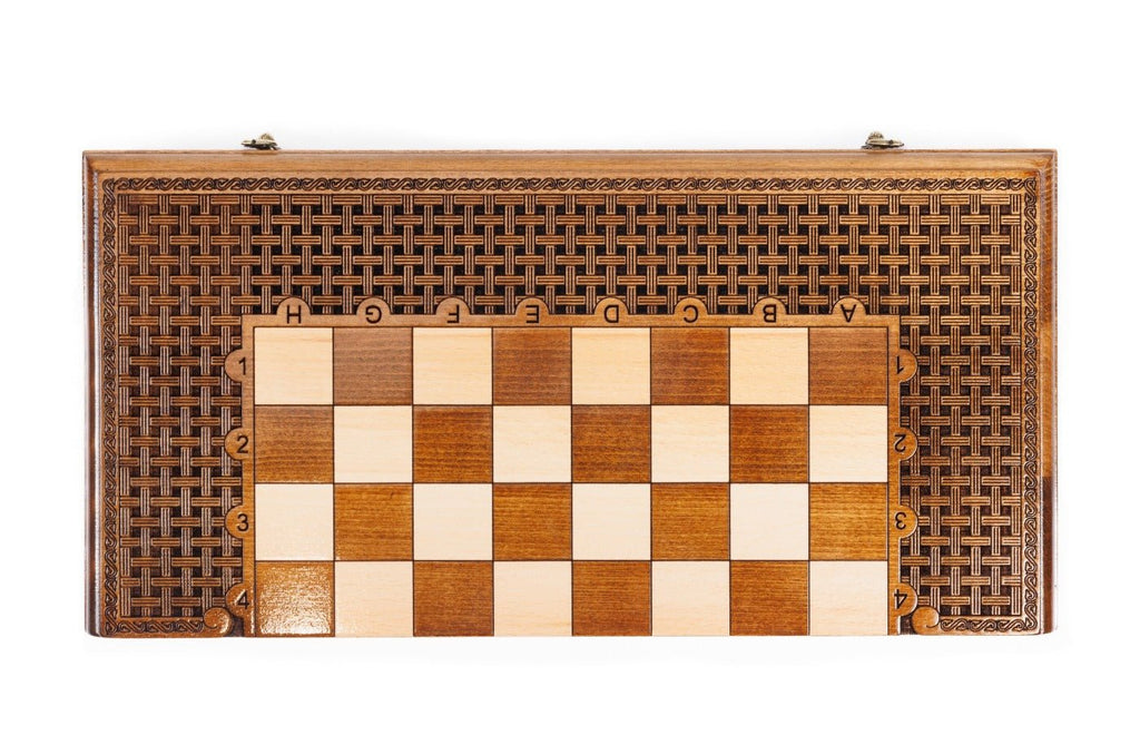 Classic Carved Chess Set & Backgammon Board With Ornament 19.7" | 50 cm - Unumperfectus