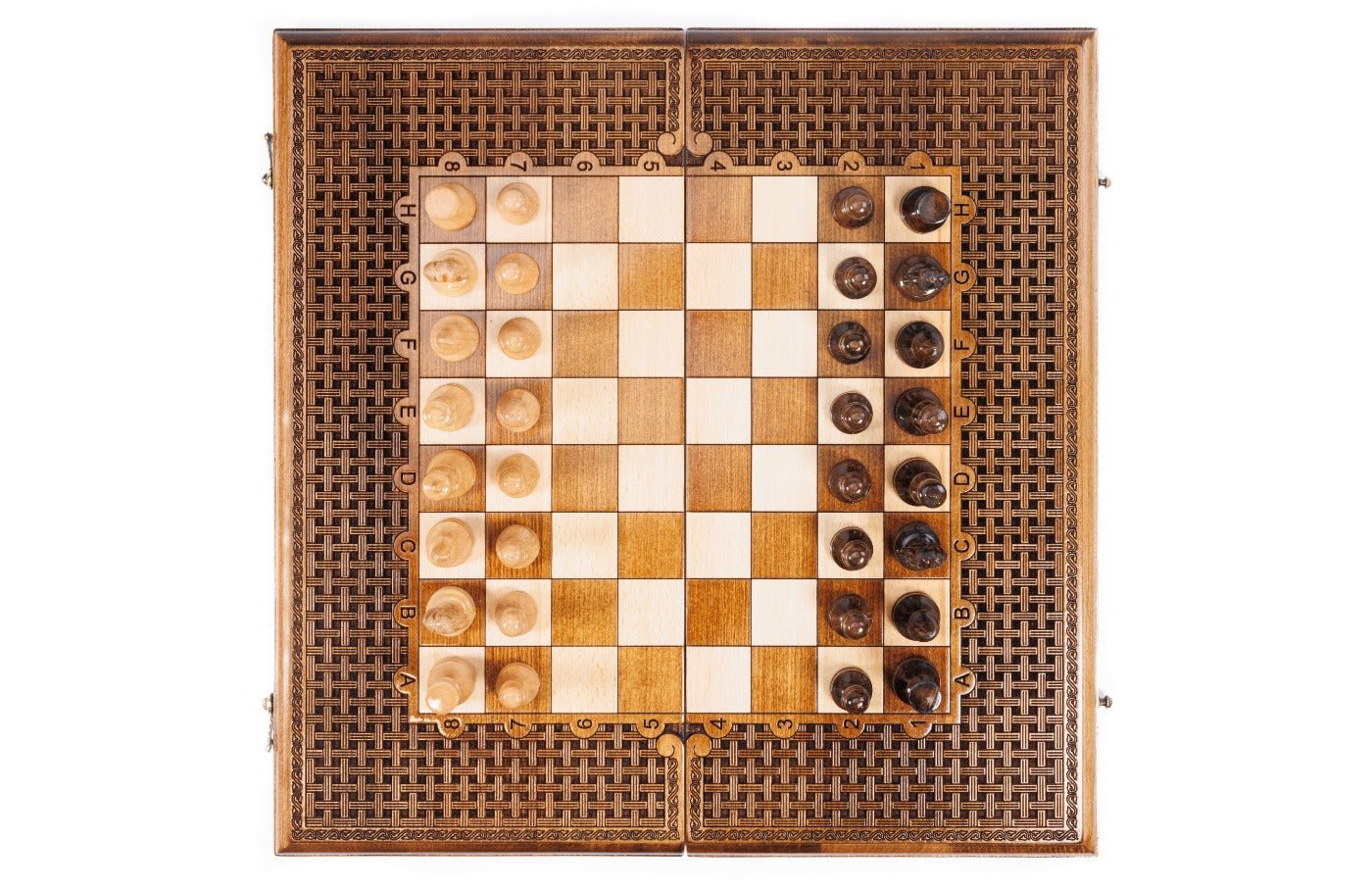 Classic Carved Chess Set & Backgammon Board With Ornament 19.7" | 50 cm - Unumperfectus