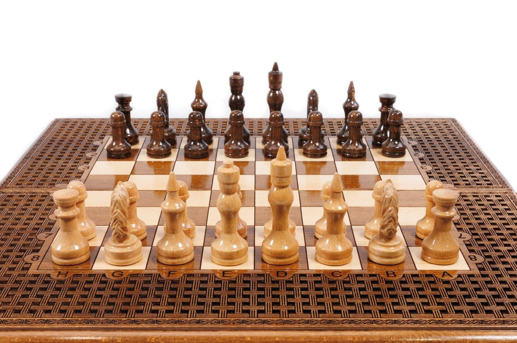 Classic Carved Chess Set & Backgammon Board With Ornament 19.7" | 50 cm - Unumperfectus
