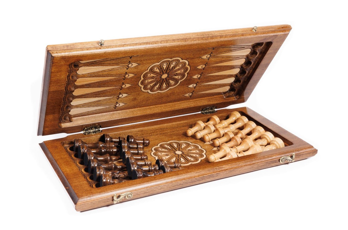 Classic Carved Chess Set & Backgammon Board With Ornament 19.7" | 50 cm - Unumperfectus