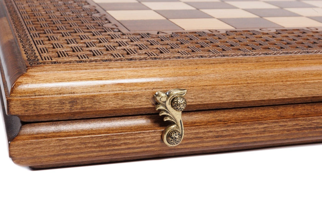 Classic Carved Chess Set & Backgammon Board With Ornament 19.7" | 50 cm - Unumperfectus