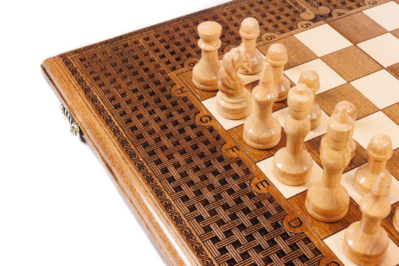 Classic Carved Chess Set & Backgammon Board With Ornament 19.7" | 50 cm - Unumperfectus