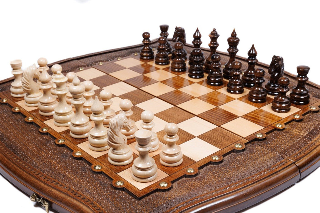 Handcrafted Armenian chess board elegant contour geometric style