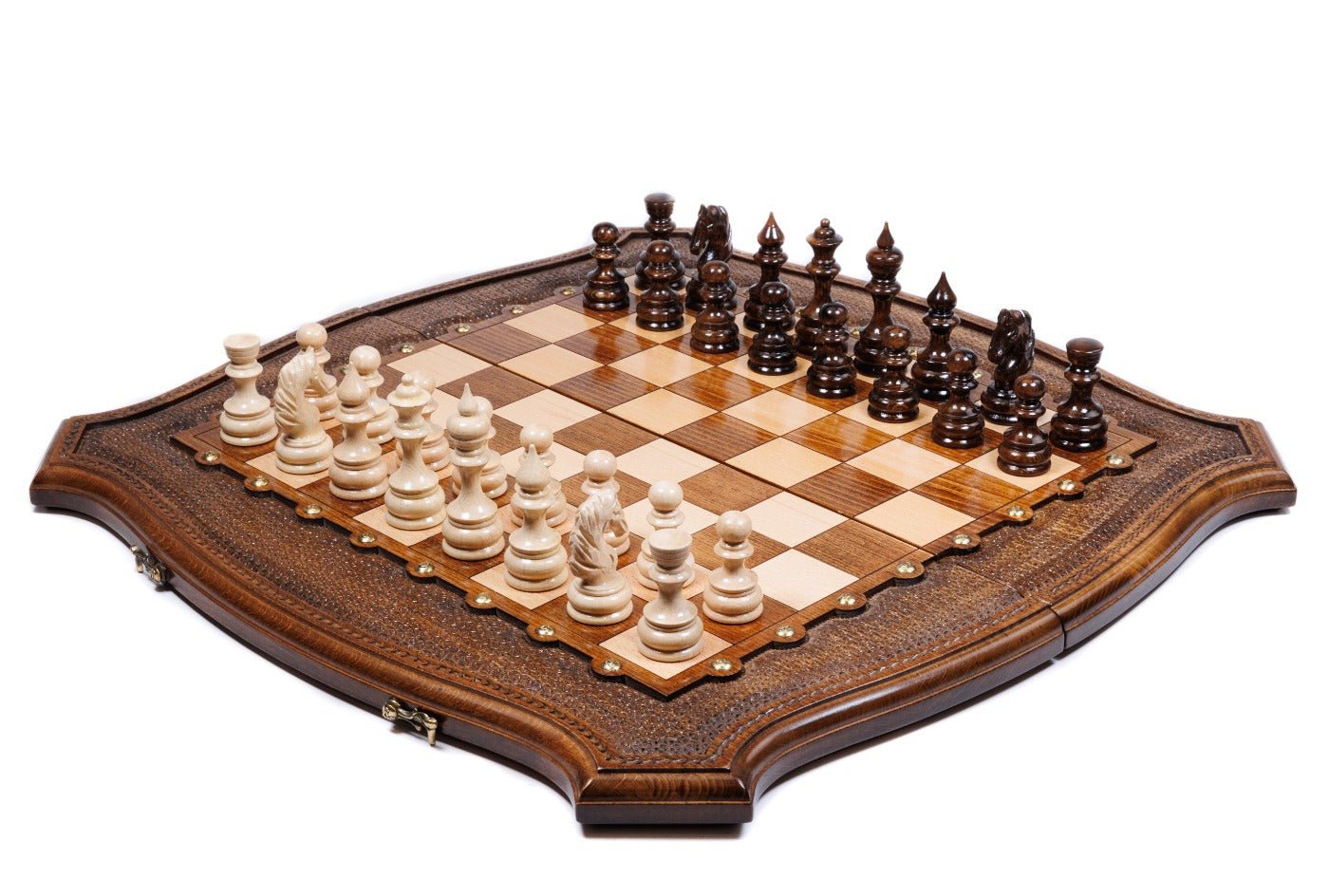 Luxury Armenian chess set with contour outline wooden design