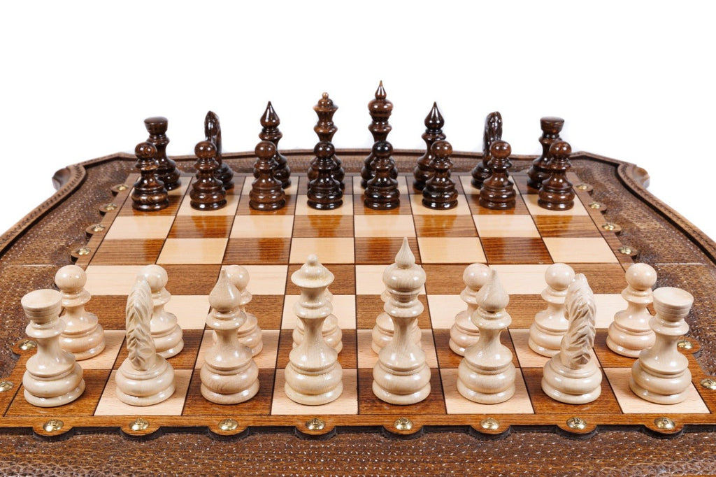 Wooden Chess Set With Contour Outline 60 cm | 24.7" - Unumperfectus