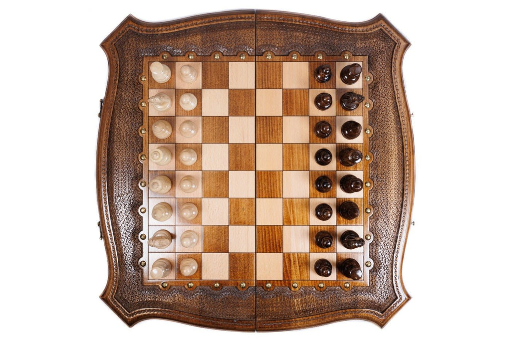 Wooden Chess Set With Contour Outline 60 cm | 24.7" - Unumperfectus