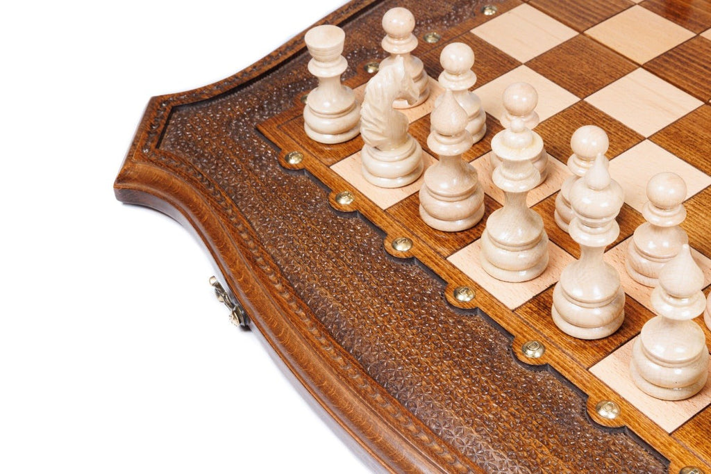 Wooden Chess Set With Contour Outline 60 cm | 24.7" - Unumperfectus
