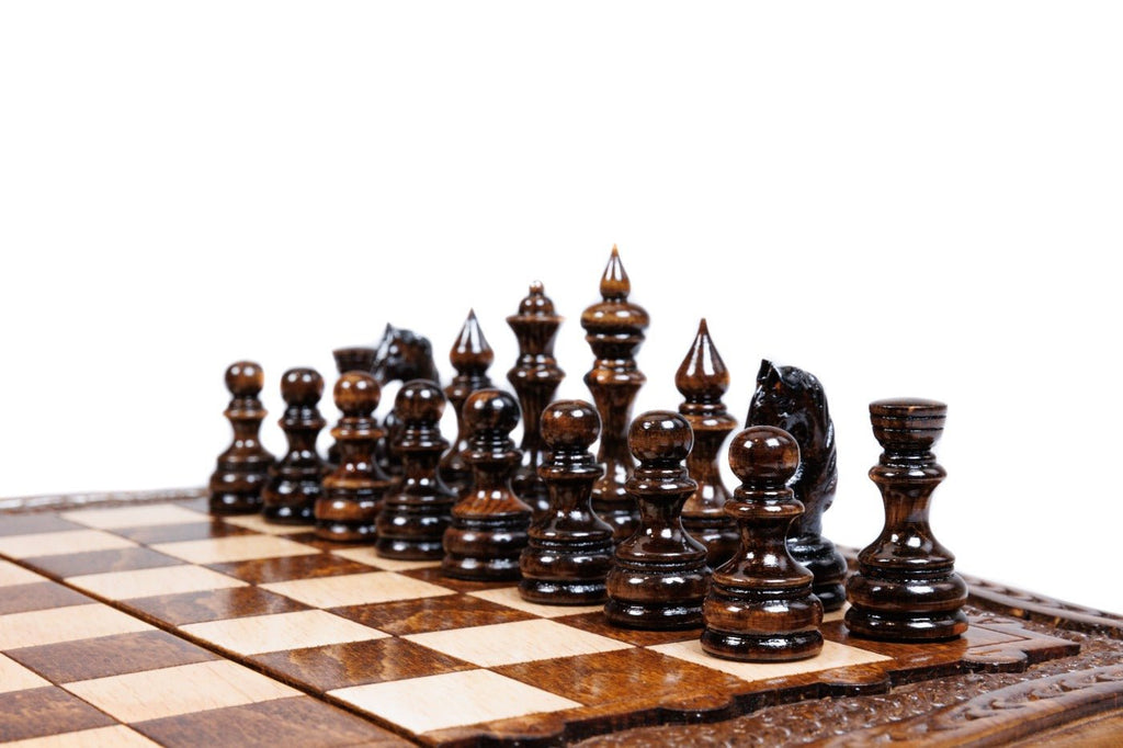Wooden Chess Set With Contour Outline 30 cm | 11.8" - Unumperfectus
