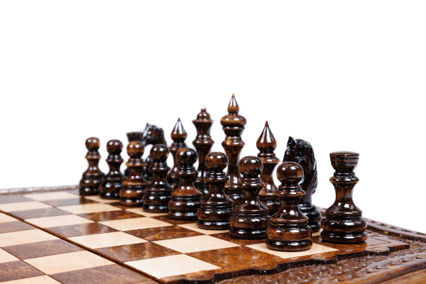Wooden Chess Set With Contour Outline 30 cm | 11.8" - Unumperfectus