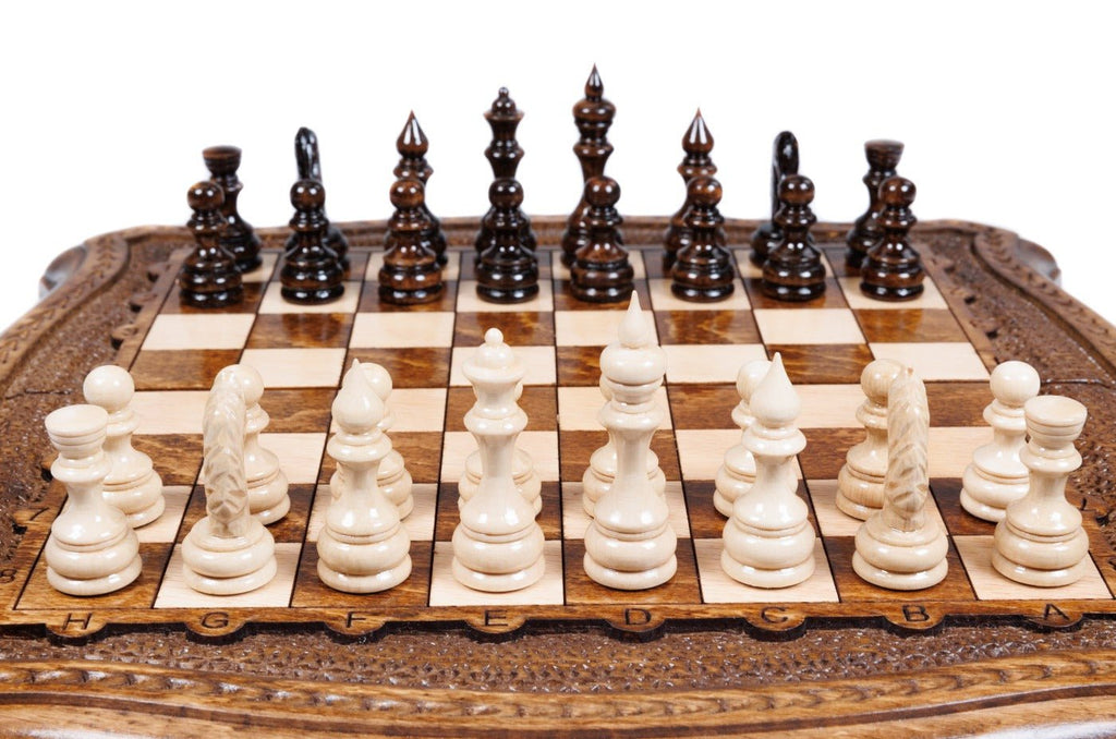 Wooden Chess Set With Contour Outline 30 cm | 11.8" - Unumperfectus