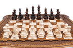 Contour Outline chess set - close-up of hand-carved chess pieces