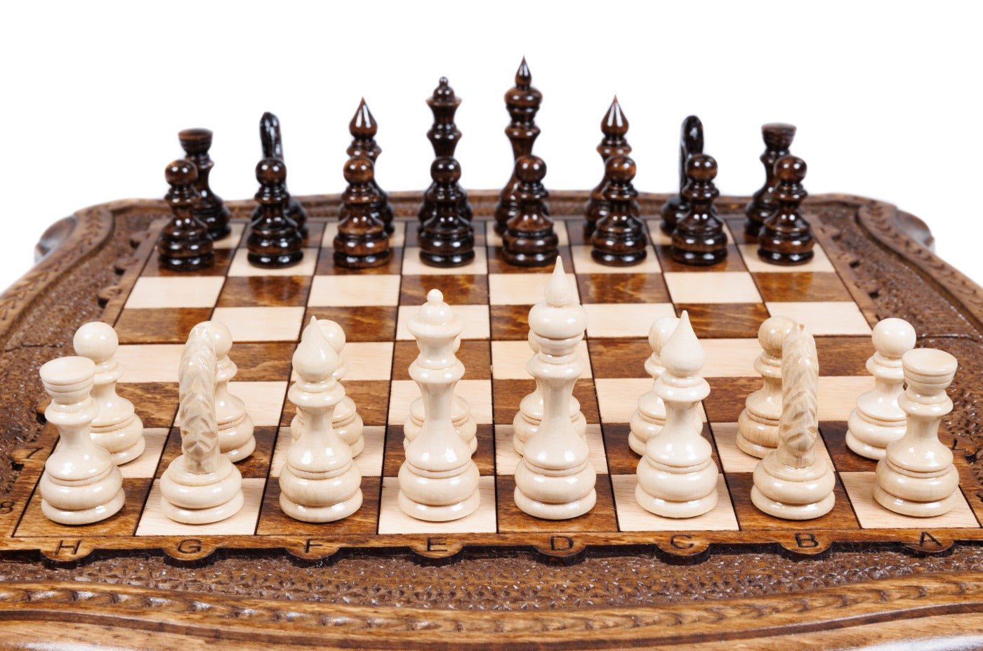 Wooden Chess Set With Contour Outline 30 cm | 11.8" - Unumperfectus