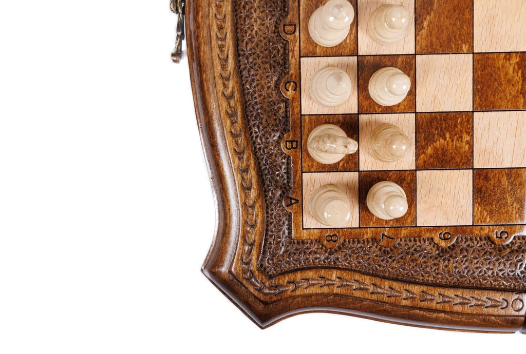 Wooden Chess Set With Contour Outline 30 cm | 11.8" - Unumperfectus
