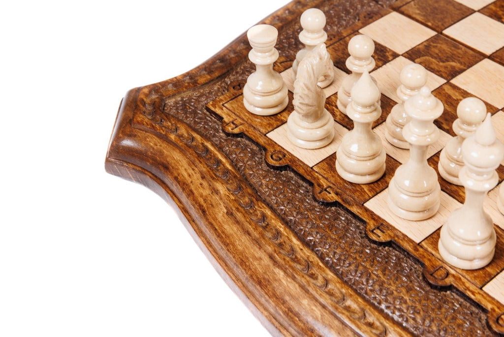 Wooden Chess Set With Contour Outline 30 cm | 11.8" - Unumperfectus