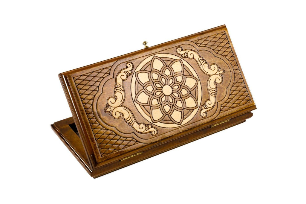 Wooden backgammon board ornamental motif design 11.8 inch