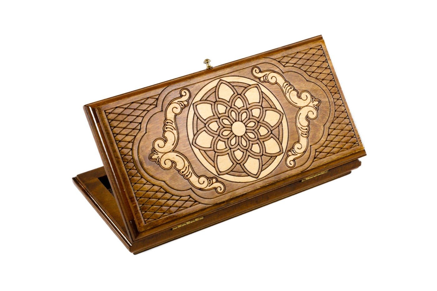Wooden backgammon board ornamental motif design 11.8 inch