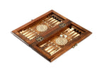 Small wooden backgammon board with classic ornamental pattern