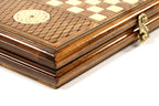 Ornamental Motif backgammon board - playing pieces and dice arranged on the board