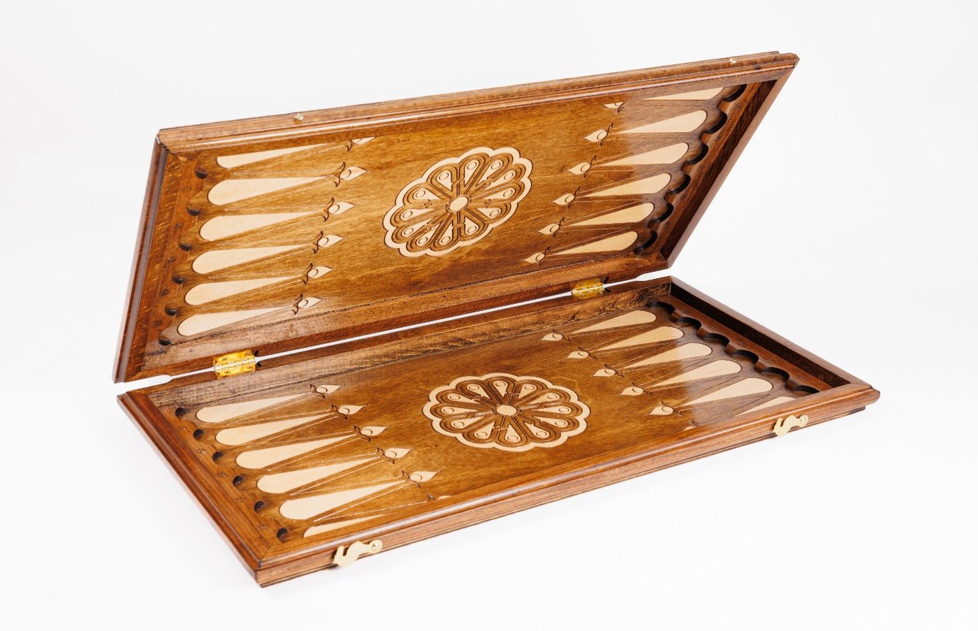 Large wooden backgammon board with elegant carved design