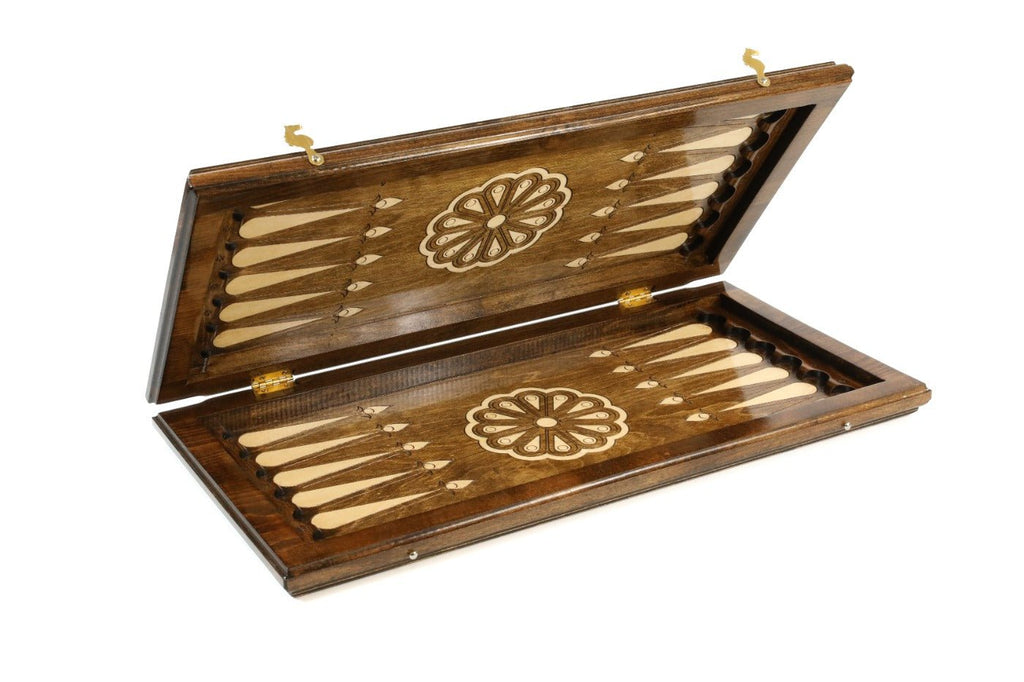 Wooden backgammon set with pieces and board