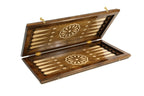 Wooden backgammon set with pieces and board