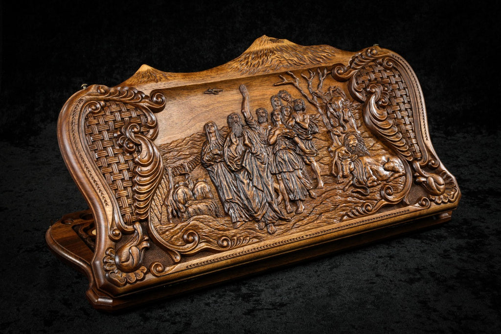 Noah themed handcrafted backgammon board with decorative inlay and copyrighted Mount Ararat outline 60 cm