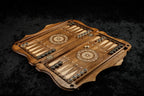 Handmade luxury backgammon set with Noah motif intricate wood inlay and Mount Ararat design
