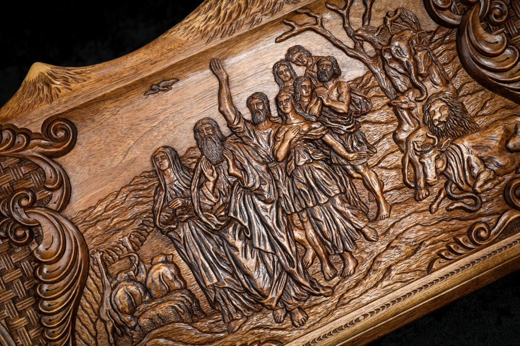 Large Armenian wooden backgammon board featuring Noah design and Mount Ararat outline artwork