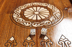 Classic Chess Ornamental Braid Pattern Epoxy Resin chess and backgammon set - close-up of hand-carved chess pieces