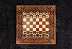 Classic Chess Ornamental Braid Pattern Epoxy Resin chess and backgammon set - chess pieces set up for play